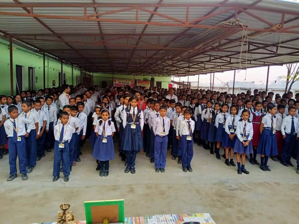 Students of Ambedkar International School at the morning assembly